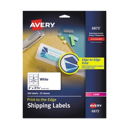 Avery Dennison Avery, VIBRANT LASER COLOR-PRINT LABELS W/ SURE FEED, 2 X 3 3/4, WHITE, 200PK 6873
